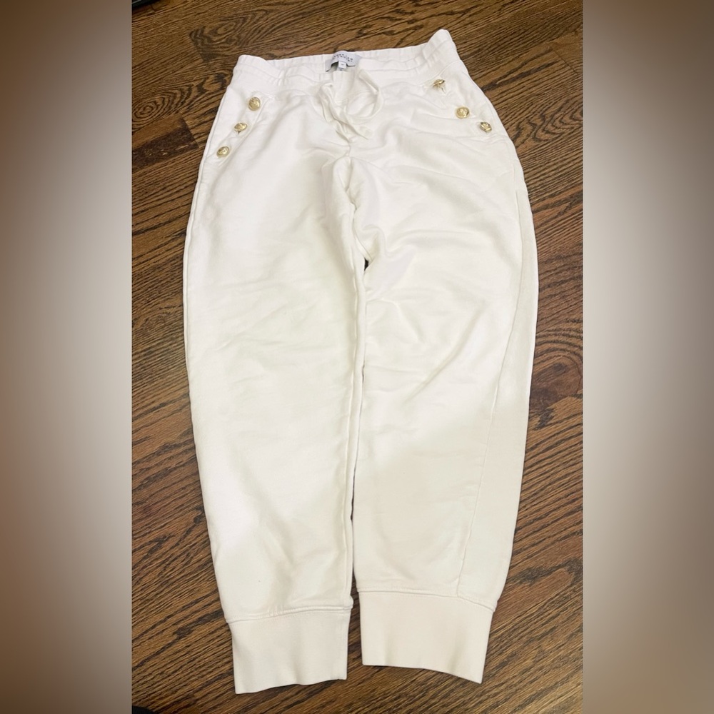 10 Crosby Derek Lam Women’s White With Gold Buttons Sweatpants